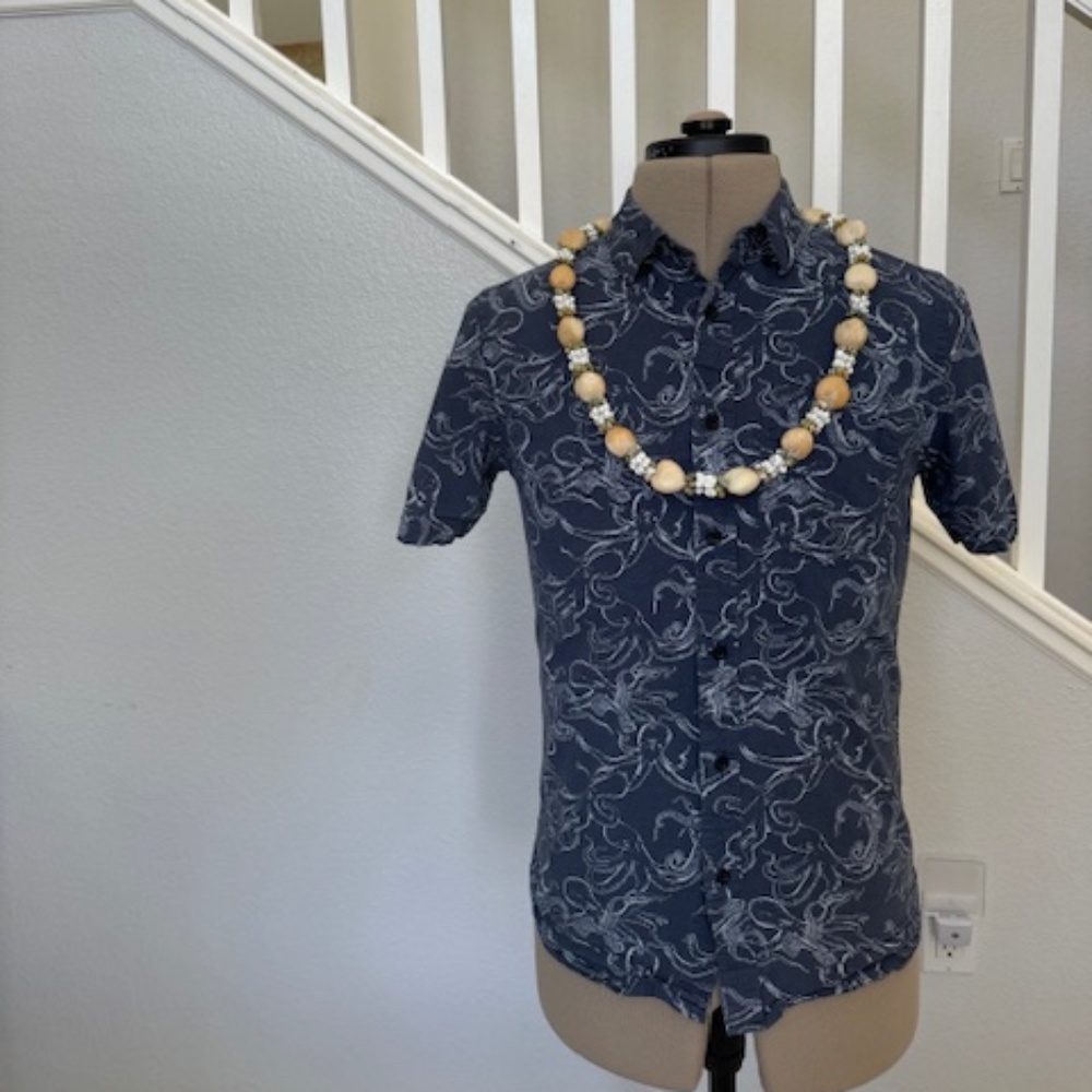 White Octopus Blue Aloha Shirt